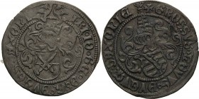 Sachsen-Kurlinie ab 1486 bis 1547 (Ernestiner)
Friedrich III., Johann und Georg 1507-1525 Zinsgroschen o.J. Kreuz-Annaberg Umschrift endet: SAX/SAX K...
