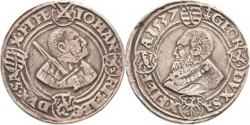 Sachsen-Kurlinie ab 1486 bis 1547 (Ernestiner)
Johann Friedrich und Georg 1534-1539 Guldengroschen 1537, Morgenstern-Annaberg Keilitz 128 Schnee 72 D...