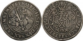 Sachsen-Kurlinie ab 1547 (Albertiner)
Moritz 1547-1553 Taler 1548, Eichel-Annaberg Keilitz/Kahnt 4 Schnee 680 Davenport 9786 Sehr schön+