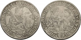 Sachsen-Kurlinie ab 1547 (Albertiner)
Christian II., Johann Georg I. und August 1591-1611 Taler 1606, HR-Dresden Keilitz/Kahnt 228 Schnee 767 Davenpo...
