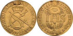 Sachsen-Kurlinie ab 1547 (Albertiner)
Johann Georg I. (1611-) 1615-1656 Sophiendukat 1616, o. Mzz.-Dresden Spätere Prägung mit KIND: in der Umschrift...