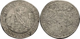 Sachsen-Kurlinie ab 1547 (Albertiner)
Johann Georg I. (1611-) 1615-1656 Taler 1630, HI-Dresden Mit anliegender Feldbinde C/K 158 b Schnee 845 Davenpo...