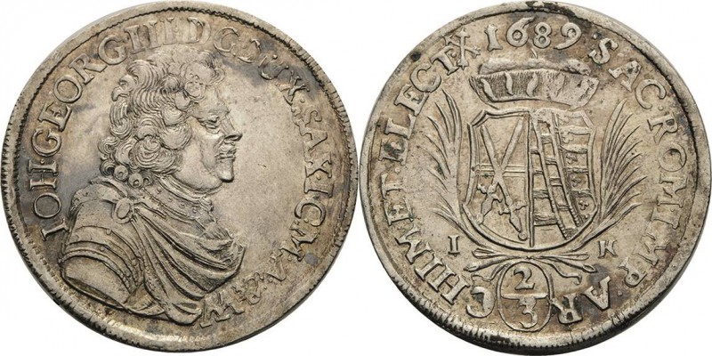 Sachsen-Kurlinie ab 1547 (Albertiner)
Johann Georg III. 1680-1691 2/3 Taler 168...