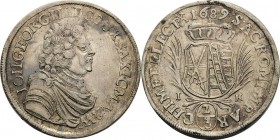 Sachsen-Kurlinie ab 1547 (Albertiner)
Johann Georg III. 1680-1691 2/3 Taler 1689, IK-Dresden In der Avers-Umschrift DUX und die Titel von Angern und ...