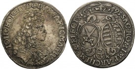 Sachsen-Kurlinie ab 1547 (Albertiner)
Johann Georg IV. 1691-1694 2/3 Taler 1693, IK-Dresden C/K 663 Kohl 319 Davenport 813 Kl. Randfehler, sehr schön...