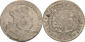 Sachsen-Kurlinie ab 1547 (Albertiner)
Friedrich August II. 1733-1763 18 Gröscher (Tympf) 1754, EC-Leipzig Kahnt 687 d Kopicki 2108 Olding 479 Kluge K...