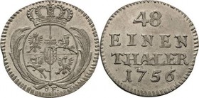 Sachsen-Kurlinie ab 1547 (Albertiner)
Friedrich August II. 1733-1763 1/48 Taler 1756, ôF-Grünthal Interessante Variante mit eher spitz zulaufendem Mi...