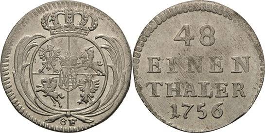 Sachsen-Kurlinie ab 1547 (Albertiner)
Friedrich August II. 1733-1763 1/48 Taler...