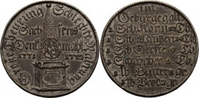 Sachsen-Kurlinie ab 1547 (Albertiner)
Friedrich August III. 1763-1806 Zinnmedaille 1772 (unsigniert) Auf die große Teuerung. Sockelpyramide mit sächs...