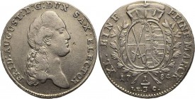 Sachsen-Kurlinie ab 1547 (Albertiner)
Friedrich August III. 1763-1806 1/3 Taler 1784, IEC-Dresden Kahnt 1113 Buck 151 Sehr schön-vorzüglich