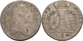 Sachsen-Kurlinie ab 1547 (Albertiner)
Friedrich August III. 1763-1806 2/3 Taler 1786, IEC-Dresden Kahnt 1105 Buck 153 h Sehr schön