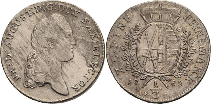 Sachsen-Kurlinie ab 1547 (Albertiner)
Friedrich August III. 1763-1806 1/3 Taler...