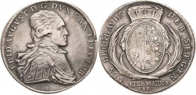 Sachsen-Kurlinie ab 1547 (Albertiner)
Friedrich August III. 1763-1806 Taler 1802, IEC-Dresden Ausbeute Kahnt 1091 Buck 199 Schnee 1094 Müseler 56.1.4...