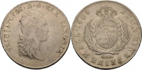 Sachsen-Kurlinie ab 1547 (Albertiner)
Friedrich August I. 1806-1827 Taler 1808, SGH-Dresden Kahnt 1204 Kahnt 416 AKS 12 Jaeger 12 Davenport 854 Sehr ...