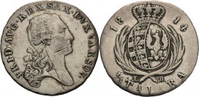 Sachsen-Kurlinie ab 1547 (Albertiner)
Friedrich August I. 1806-1827 1/3 Taler 1814, IB-Warschau Für Polen Kahnt 1269 AKS 195 Jaeger 206 Kopicki 3699 ...