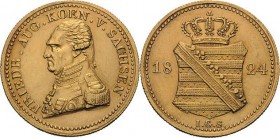 Sachsen-Kurlinie ab 1547 (Albertiner)
Friedrich August I. 1806-1827 Dukat 1824, IGS-Dresden AKS 10 Jaeger 160 Kahnt 1193 Friedberg 2891 Schlumberger ...