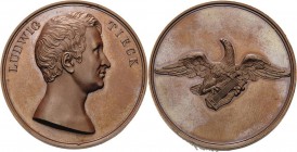 Sachsen-Kurlinie ab 1547 (Albertiner)
Anton 1827-1836 Bronzemedaille o.J. (1830) (K.R. Krüger) Auf Hofrat Ludwig Tieck. Brustbild nach rechts / Adler...