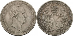 Sachsen-Kurlinie ab 1547 (Albertiner)
Friedrich August II. 1836-1854 Taler 1854, F-Dresden Auf seinen Tod AKS 117 Jaeger 94 Kahnt 452 Davenport 881 F...
