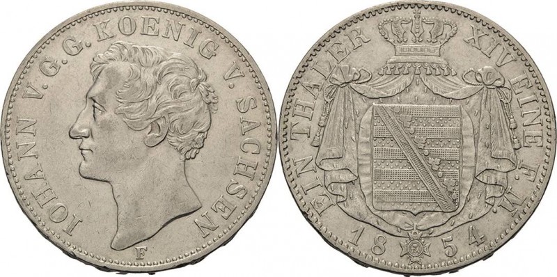 Sachsen-Kurlinie ab 1547 (Albertiner)
Johann 1854-1873 Taler 1854, F-Dresden AK...