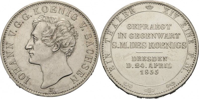 Sachsen-Kurlinie ab 1547 (Albertiner)
Johann 1854-1873 Taler 1855, F-Dresden Mü...