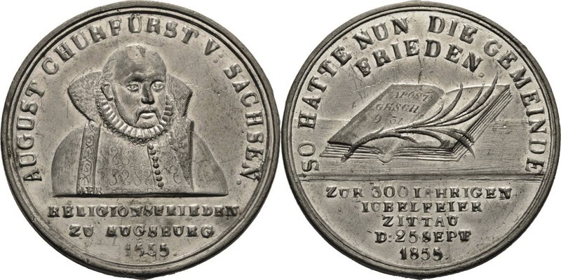 Sachsen-Kurlinie ab 1547 (Albertiner)
Johann 1854-1873 Zinnmedaille 1855 (unsig...