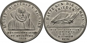 Sachsen-Kurlinie ab 1547 (Albertiner)
Johann 1854-1873 Zinnmedaille 1855 (unsigniert) 300 Jahre Augsburger Religionsfrieden in Zittau. Brustbild des ...
