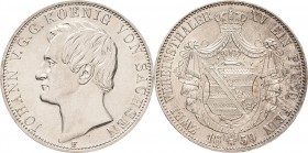 Sachsen-Kurlinie ab 1547 (Albertiner)
Johann 1854-1873 Doppeltaler 1859, F-Dresden Mit gewölbtem Wappenschild AKS 126 Jaeger 112 Kahnt 475a Davenport...