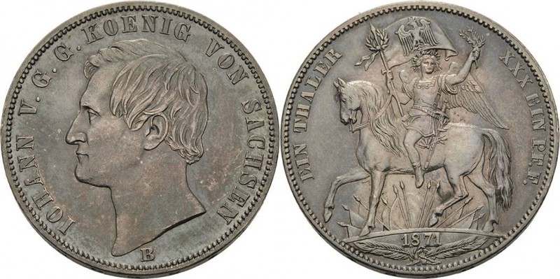 Sachsen-Kurlinie ab 1547 (Albertiner)
Johann 1854-1873 Taler 1871, B-Dresden Si...