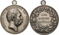 Sachsen-Kurlinie ab 1547 (Albertiner)
Albert 1873-1902 Silbermedaille o.J. (1885-1902) (M. Barduleck) Dem besten Schützen. II. Klasse. Kopf nach rech...