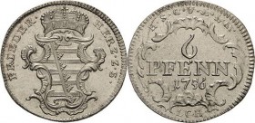 Sachsen-Gotha (Gotha-Altenburg)
Friedrich III. 1732-1772 6 Pfennig 1756, LCK-Gotha Steguweit 248 Slg. Merseburger 3260 Prachtvolles Exemplar. Stempel...