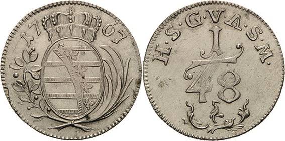 Sachsen-Gotha (Gotha-Altenburg)
Friedrich III. 1732-1772 1/48 Taler 1767, Krani...