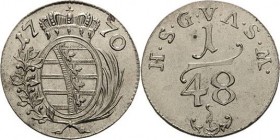 Sachsen-Gotha (Gotha-Altenburg)
Friedrich III. 1732-1772 1/48 Taler 1770, Kranich-Gotha Steguweit 269 Slg. Merseburger 3261 Prachtvolles Exemplar. St...