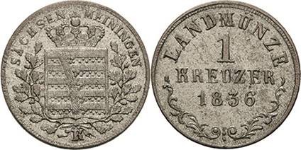 Sachsen-Meiningen
Bernhard Erich Freund 1803-1866 Kreuzer 1836, K-Saalfeld AKS ...
