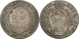 Sachsen-Hildburghausen
Ernst Friedrich III. Carl 1745-1780 10 Kreuzer 1769, WK-Hildburghausen Hollmann 123 Slg. Merseburger 3563 (R) Sehr selten. Fas...