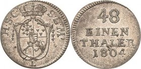 Sachsen-Coburg-Saalfeld
Franz Friedrich Anton 1800-1806 1/48 Taler 1804, Saalfeld Grasser 559 Jaeger 210 KOR 950 Sehr schön-vorzüglich