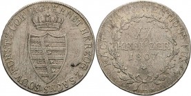 Sachsen-Coburg-Saalfeld
Ernst 1806-1826 20 Kreuzer 1807, L-Saalfeld Umschrift mit SACHS SOUV AKS 129 Anm. Jaeger 230 KOR 980 Av. Kratzer, sehr schön+...