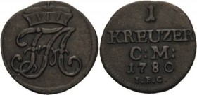 Sachsen-Henneberg
Friedrich August III. von Sachsen 1763-1827 Kreuzer 1780, IEC-Dresden Kahnt 1152 Buck 250 Slg. Merseburger 4337 Fast vorzüglich