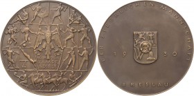 Schlesien-Städte
Breslau Bronzemedaille 1930 (Th. v. Gosen) Der siegreichen Mannschaft bei den deutschen Kampfspielen. Reichsadler, darum Sportler ve...