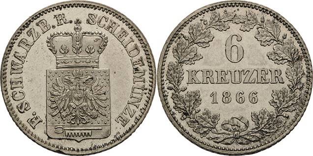 Schwarzburg-Rudolstadt
Friedrich Günther 1807-1867 6 Kreuzer 1866, München AKS ...