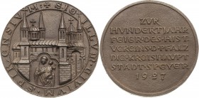 Speyer-Stadt
 Einseitige Eisengußmedaille 1927 (unsigniert) 100 Jahre Historischer Verein. Altes Stadtsiegel / 7 Zeilen Schrift. 88,5 mm, 131,28 g Eh...