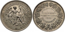 Würzburg-Stadt
 Silbermedaille 1880 (Weckwerth) Verdienstmedaille des Unterfränk.-Kreisfischereivereins. Jüngling sitzt im Schilf mit Krug voller Fis...