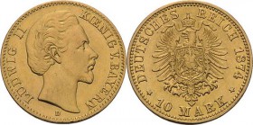 Bayern
Ludwig II. 1864-1886 10 Mark 1874 D Jaeger 196 Sehr schön/sehr schön+