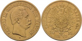 Hessen
Ludwig III. 1848-1877 10 Mark 1872 H Jaeger 213 Leichte Fassungsspuren, sehr schön