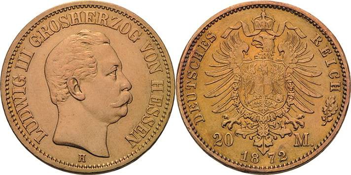 Hessen
Ludwig III. 1848-1877 20 Mark 1872 H Jaeger 214 Felder bearbeitet, sehr ...