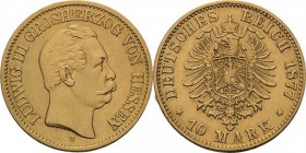 Hessen
Ludwig III. 1848-1877 10 Mark 1877 H Jaeger 216 Felder bearbeitet, sehr schön