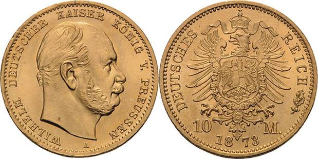 Preußen
Wilhelm I. 1861-1888 10 Mark 1873 A Jaeger 242 Prägebedingte Randuneben...