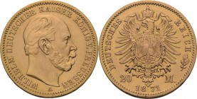 Preußen
Wilhelm I. 1861-1888 20 Mark 1871 A 1. Reichsgoldmünze Jaeger 243 Felder leicht bearbeitet, sehr schön+