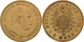 Preußen
Wilhelm I. 1861-1888 5 Mark 1878 A Jaeger 244 Leichte Fassungsspuren, fast sehr schön/sehr schön-vorzüglich