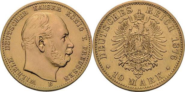 Preußen
Wilhelm I. 1861-1888 10 Mark 1876 B Jaeger 245 Selten. Leichte Fassungs...