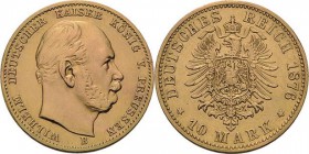 Preußen
Wilhelm I. 1861-1888 10 Mark 1876 B Jaeger 245 Selten. Leichte Fassungsspuren, bearbeitet, sehr schön